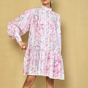 DALIA MACPHEE Paisley ruffle Mini Dress fairycore whimsy cottagecore romance HTF